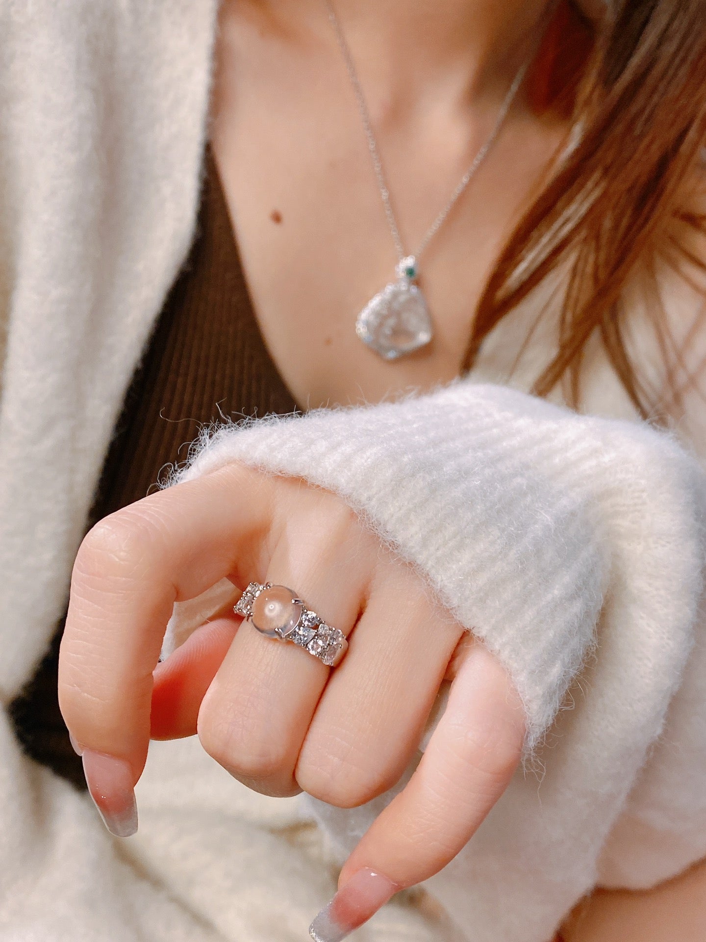 Water Foam Jade Ring