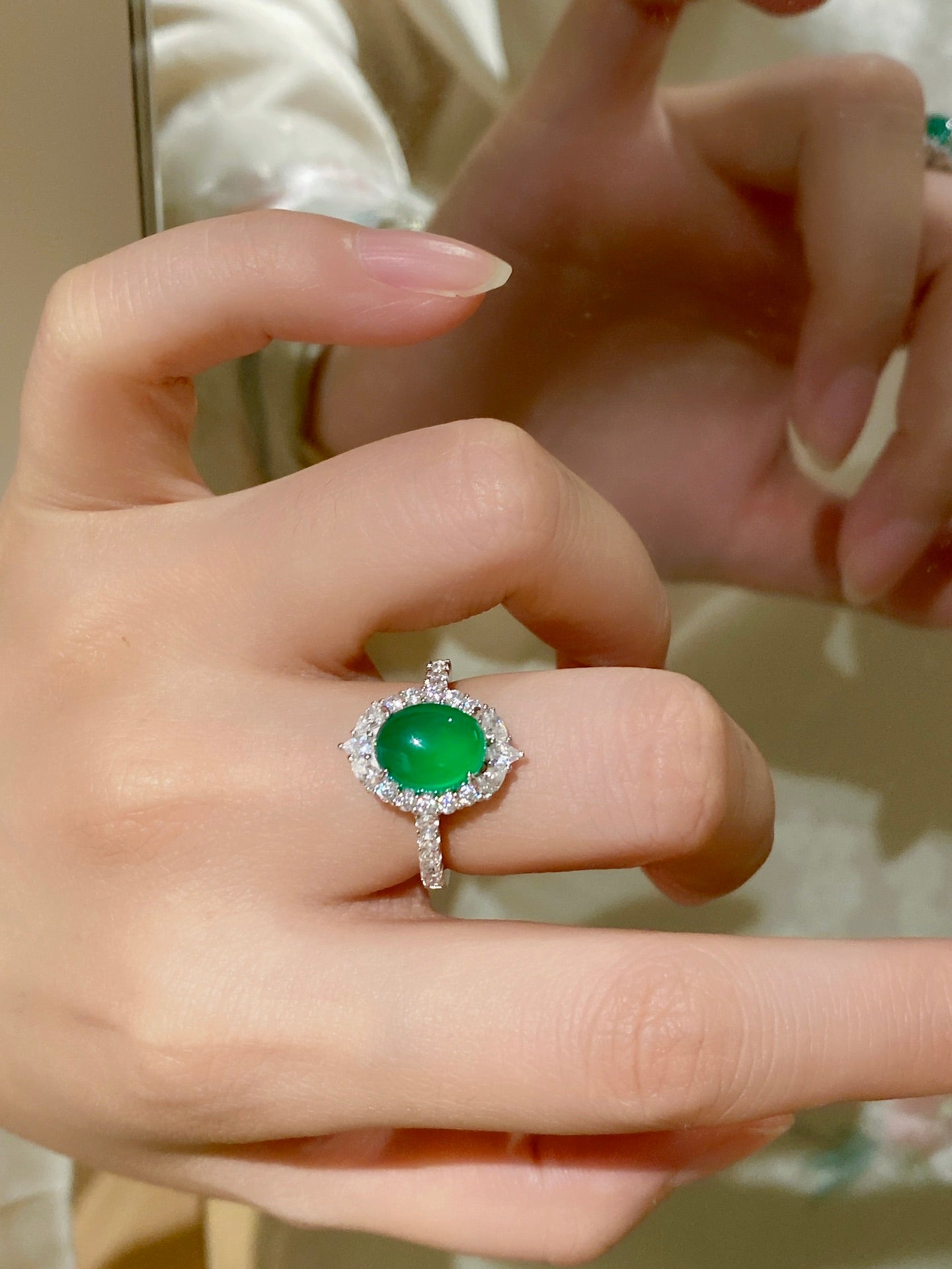 Chrysoprase Diamond Ring