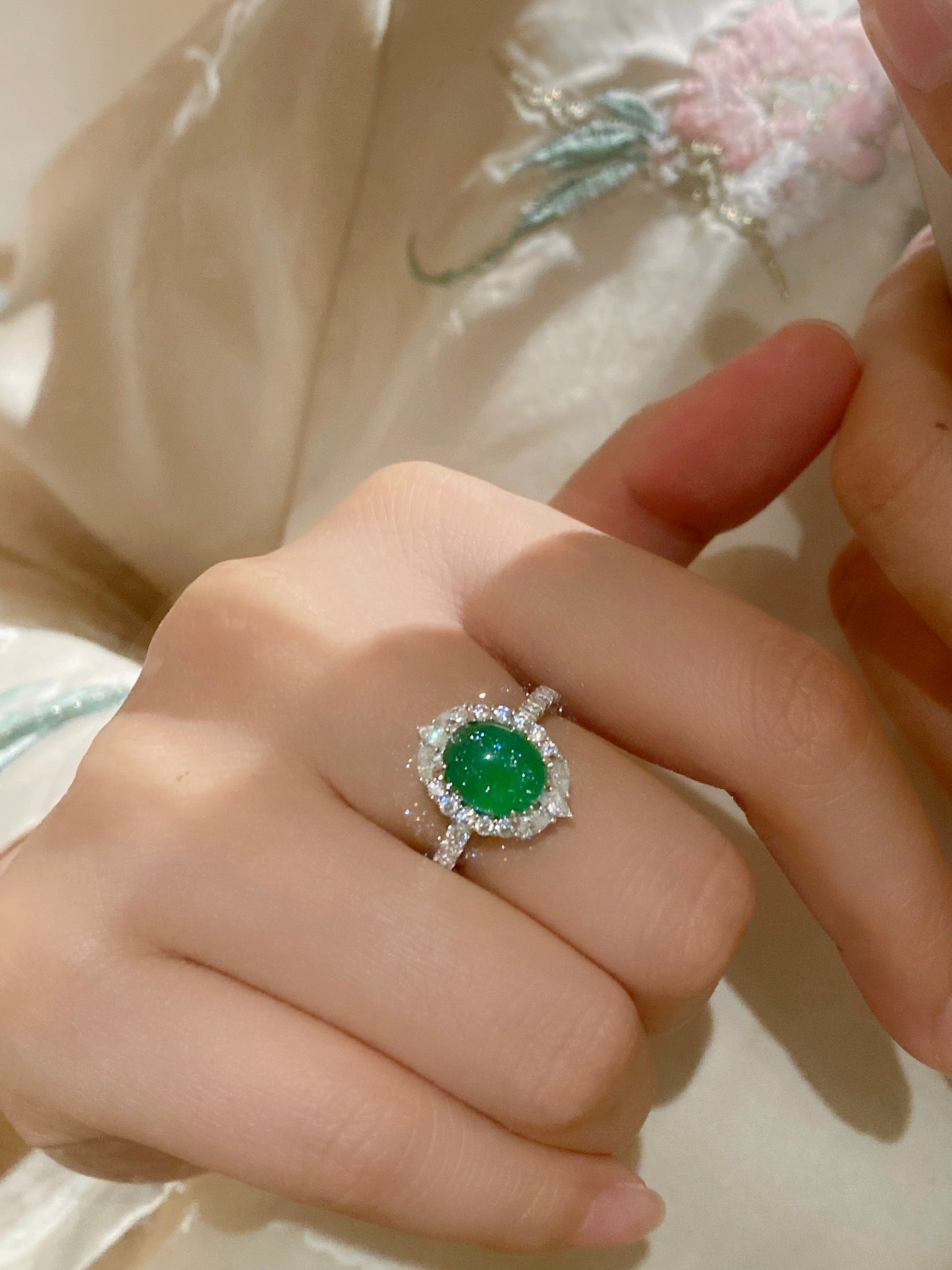 Chrysoprase Diamond Ring