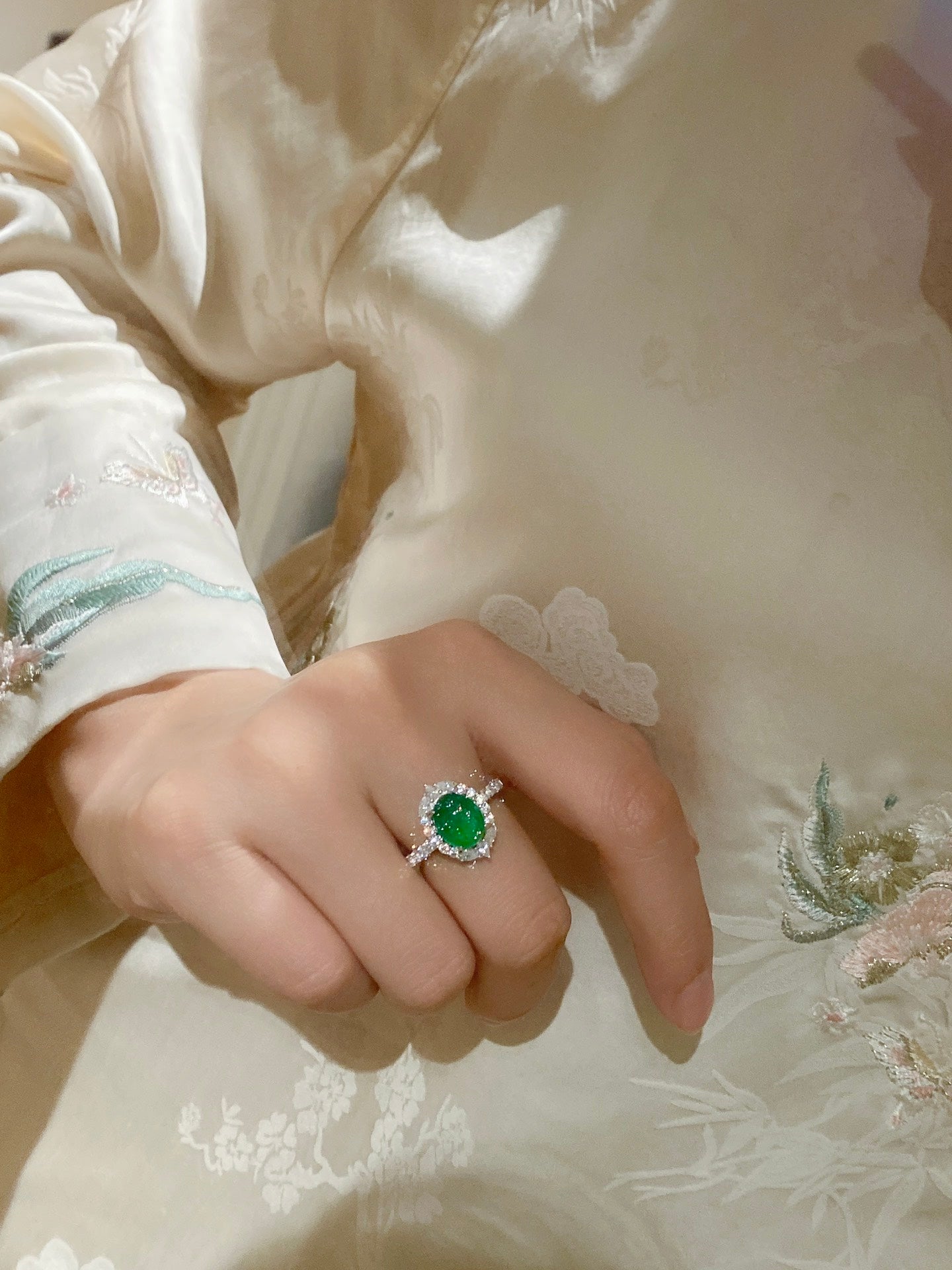 Chrysoprase Diamond Ring