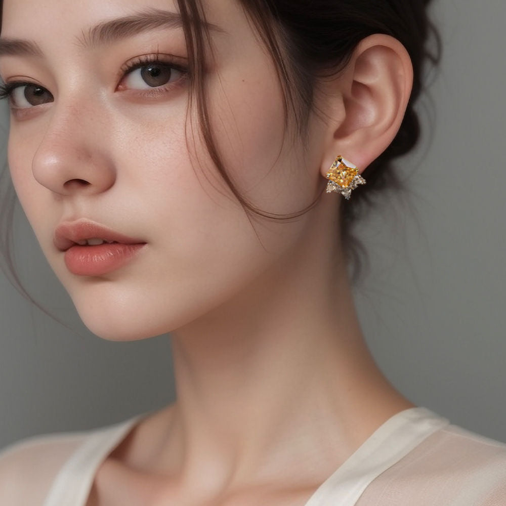 Sparkling Yellow Diamond Earrings For Women Jewelry