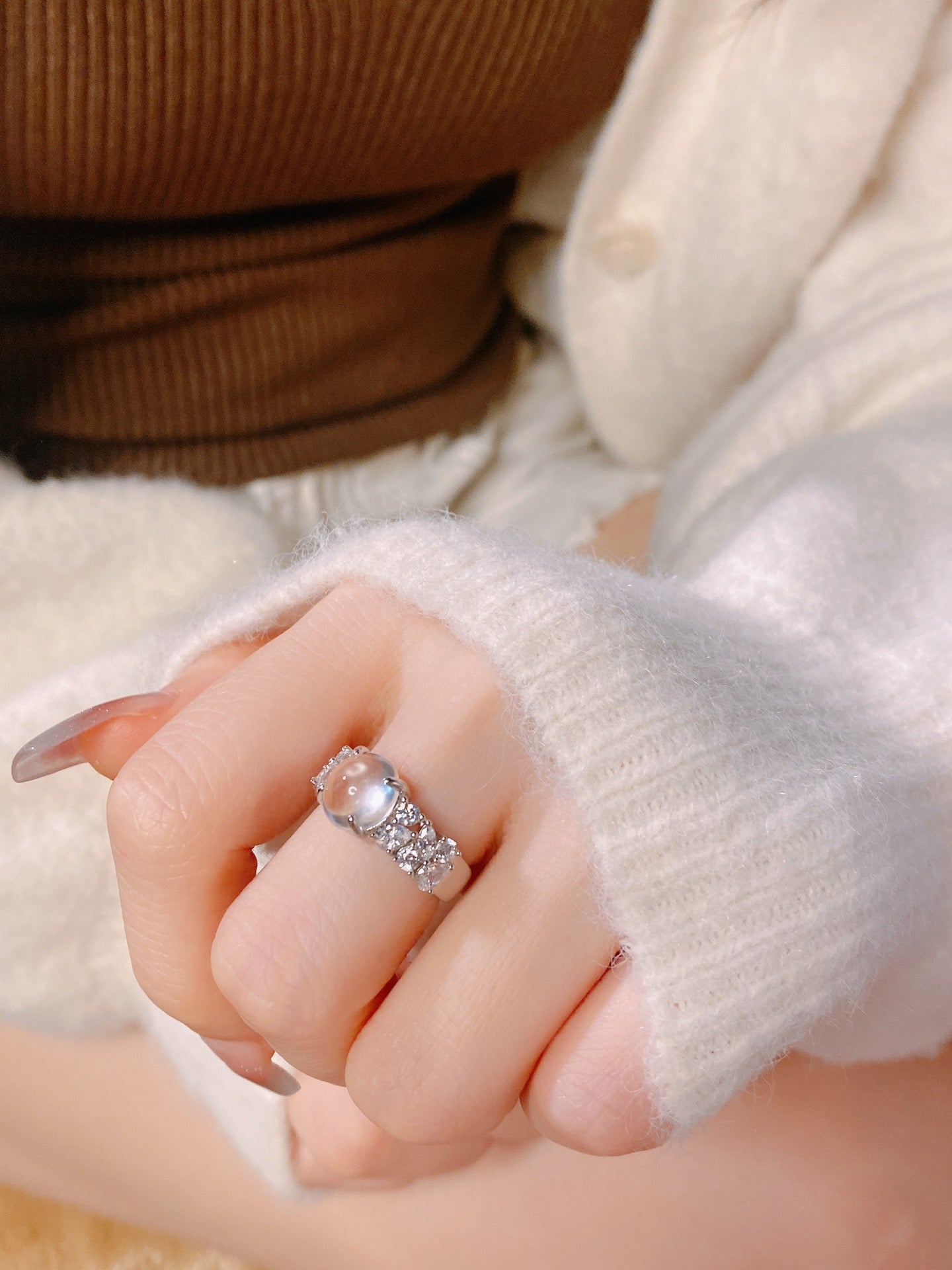 Water Foam Jade Ring（Large size) For Women Jewelry