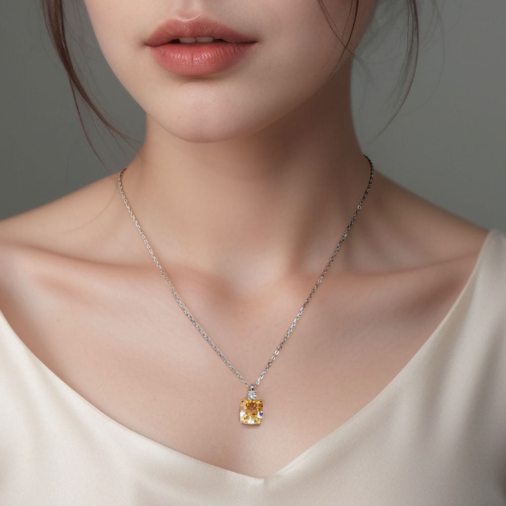 Rectangular Yellow Diamond Necklace For Women Jewelry