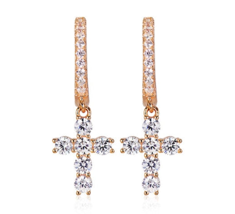 Mini cross earrings with diamonds For Women Jewelry